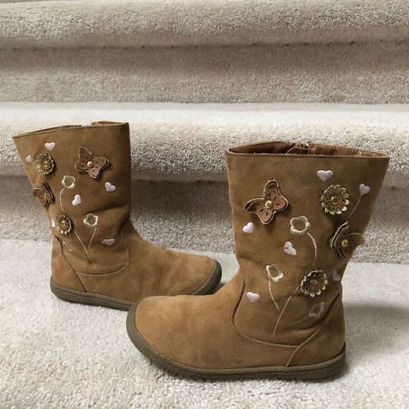 Nina Brown Mid Calf Boot with Butterflies Full Zip and No Skid Bottoms  Size 11 - Picture 1 of 6